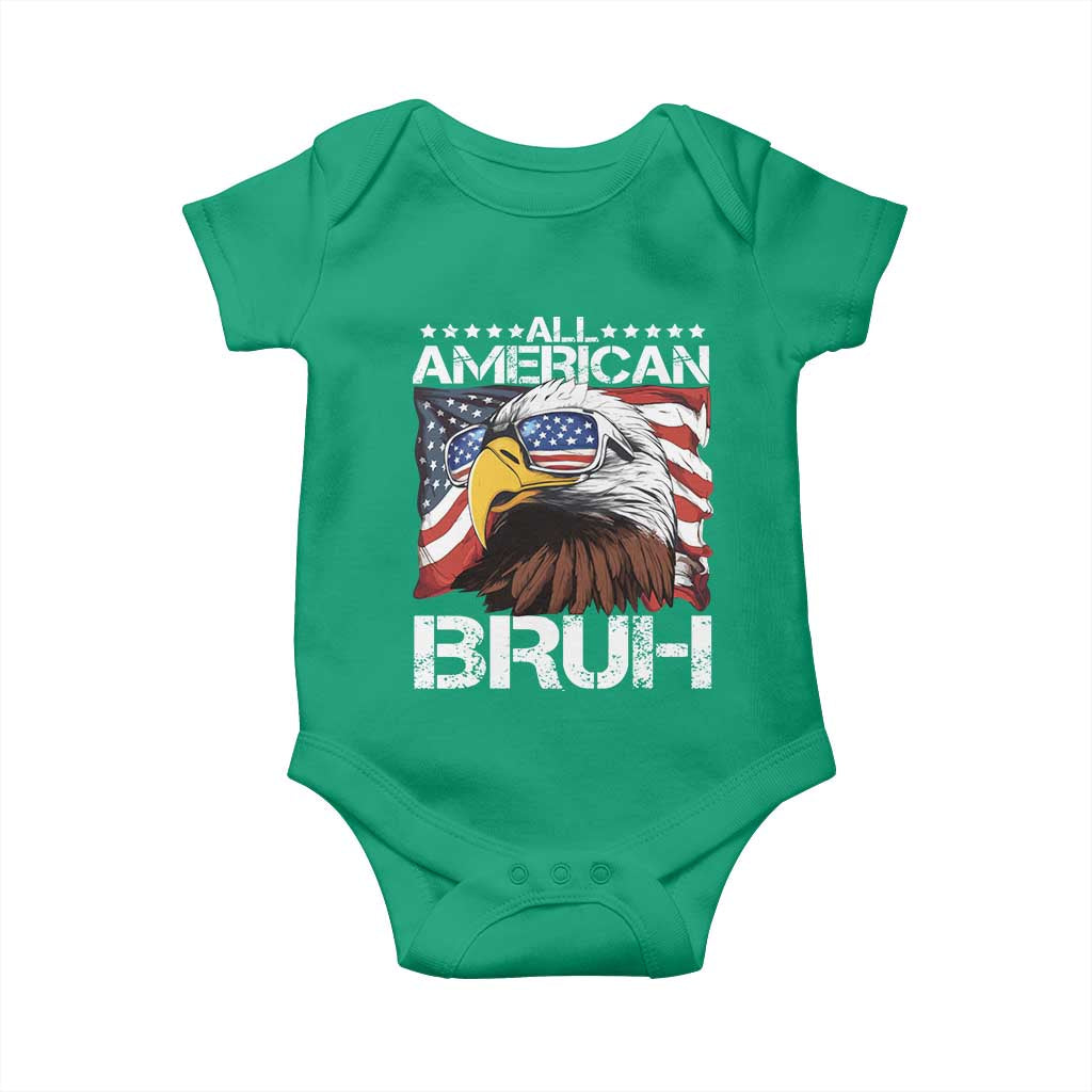 Funny All American Bruh Bald Eagle Baby Onesie American Flag 4th Of July Patriotic TS11 Irish Green Print Your Wear