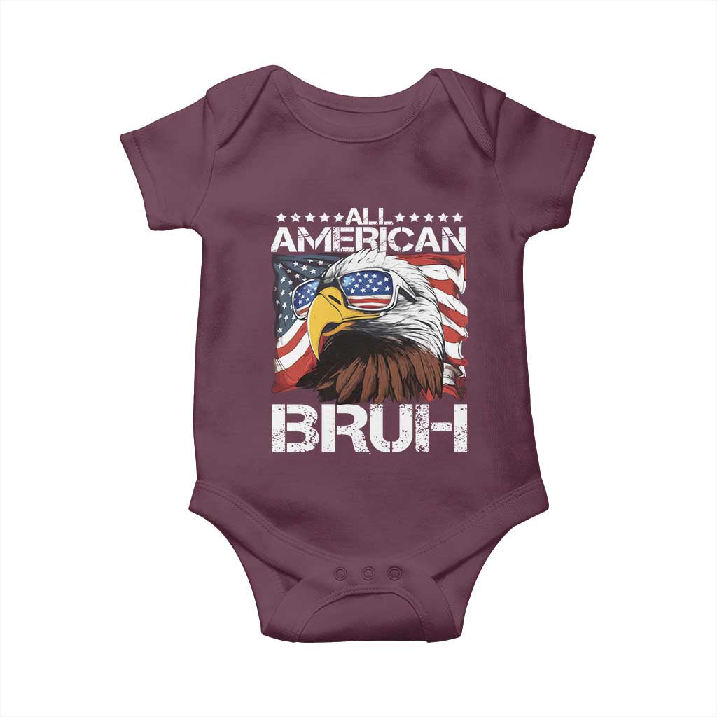 Funny All American Bruh Bald Eagle Baby Onesie American Flag 4th Of July Patriotic TS11 Maroon Print Your Wear