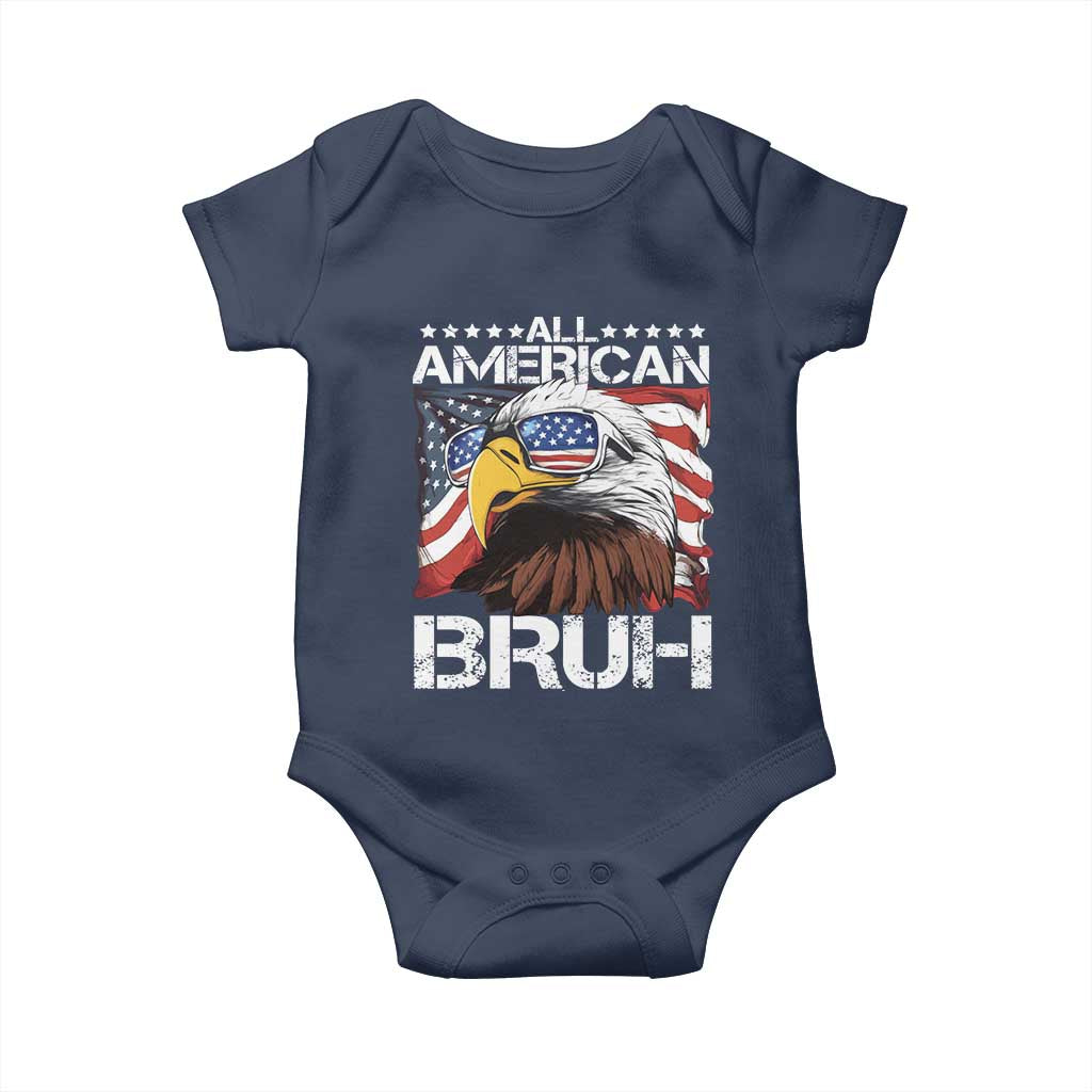 Funny All American Bruh Bald Eagle Baby Onesie American Flag 4th Of July Patriotic TS11 Navy Print Your Wear