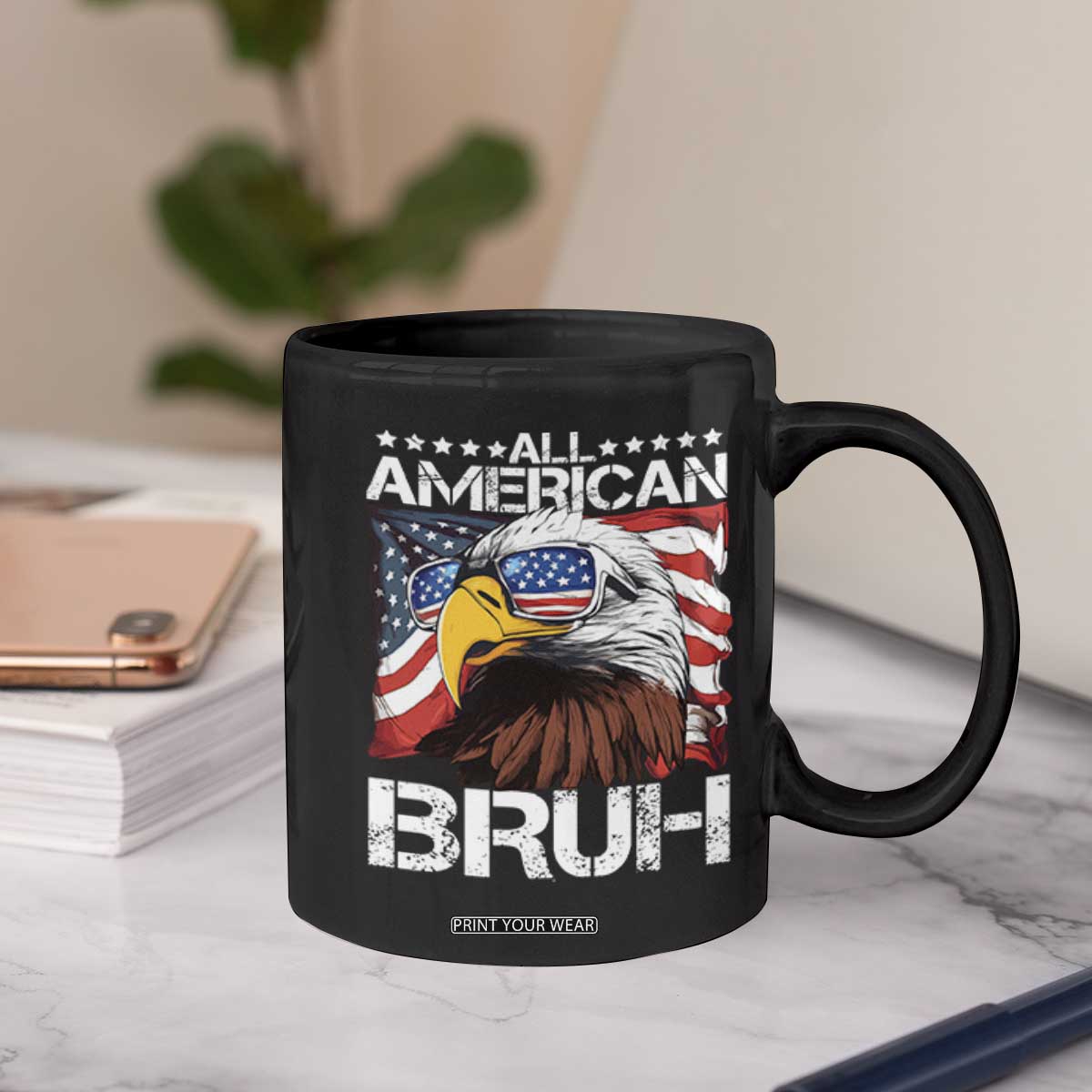 Funny All American Bruh Bald Eagle Coffee Mug American Flag 4th Of July Patriotic TS11 Print Your Wear