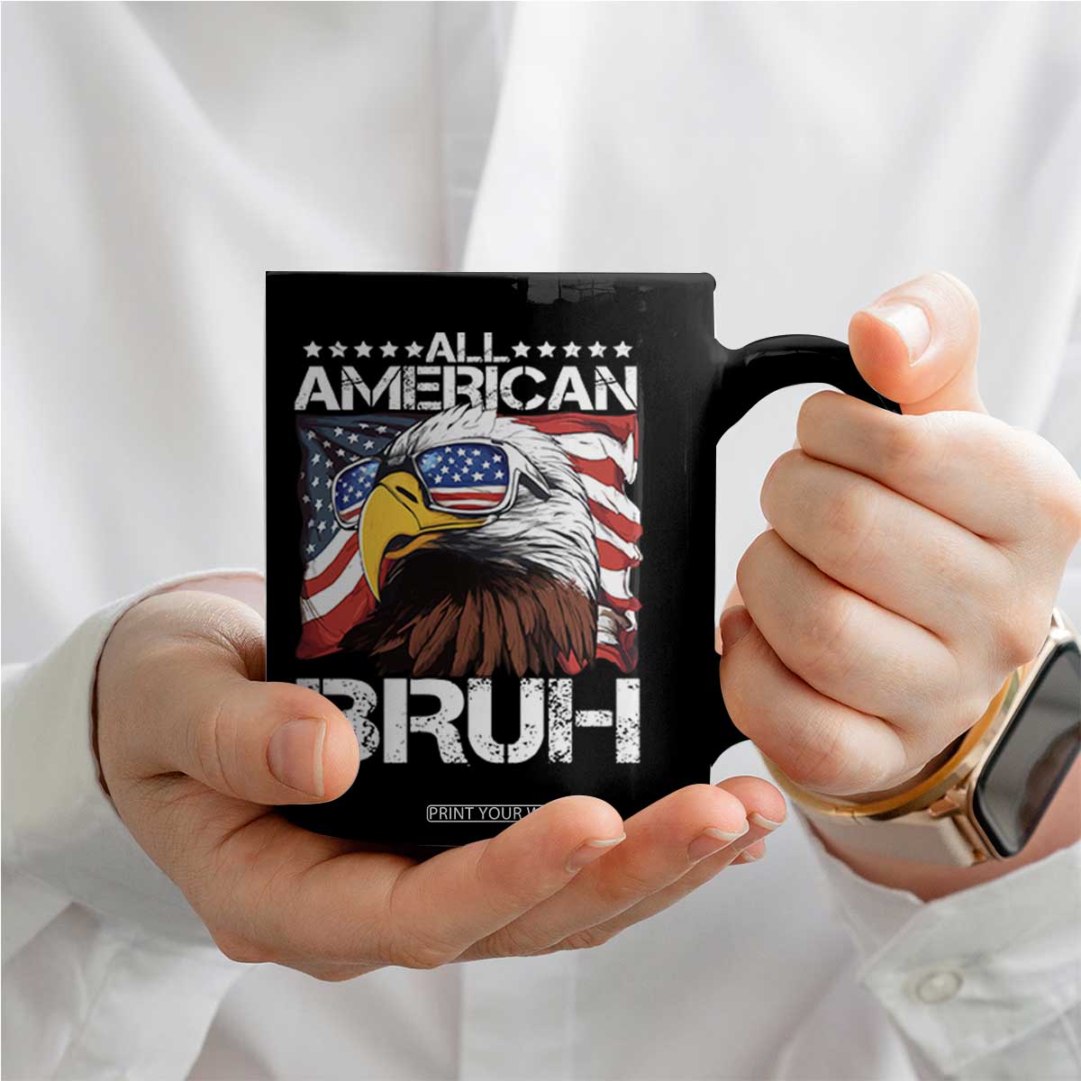 Funny All American Bruh Bald Eagle Coffee Mug American Flag 4th Of July Patriotic TS11 Print Your Wear