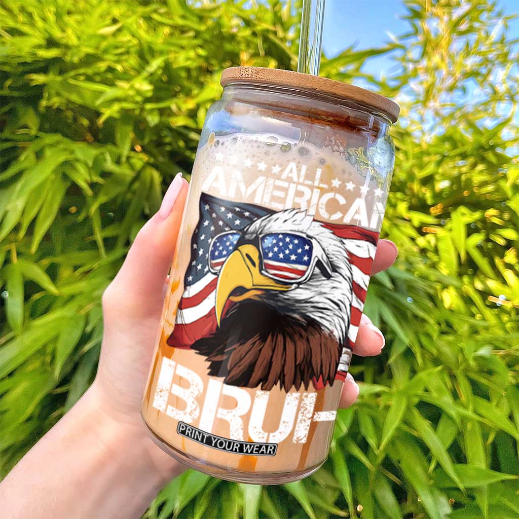 Funny All American Bruh Bald Eagle Glass Can American Flag 4th Of July Patriotic TS11 Print Your Wear