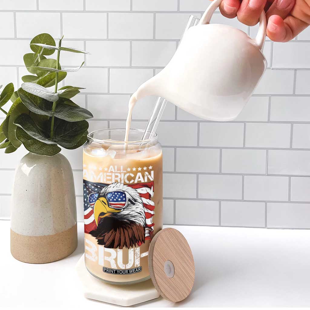 Funny All American Bruh Bald Eagle Glass Can American Flag 4th Of July Patriotic TS11 Print Your Wear