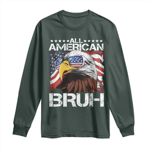 Funny All American Bruh Bald Eagle Long Sleeve Shirt American Flag 4th Of July Patriotic TS11 Dark Forest Green Print Your Wear