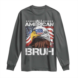 Funny All American Bruh Bald Eagle Long Sleeve Shirt American Flag 4th Of July Patriotic TS11 Dark Heather Print Your Wear