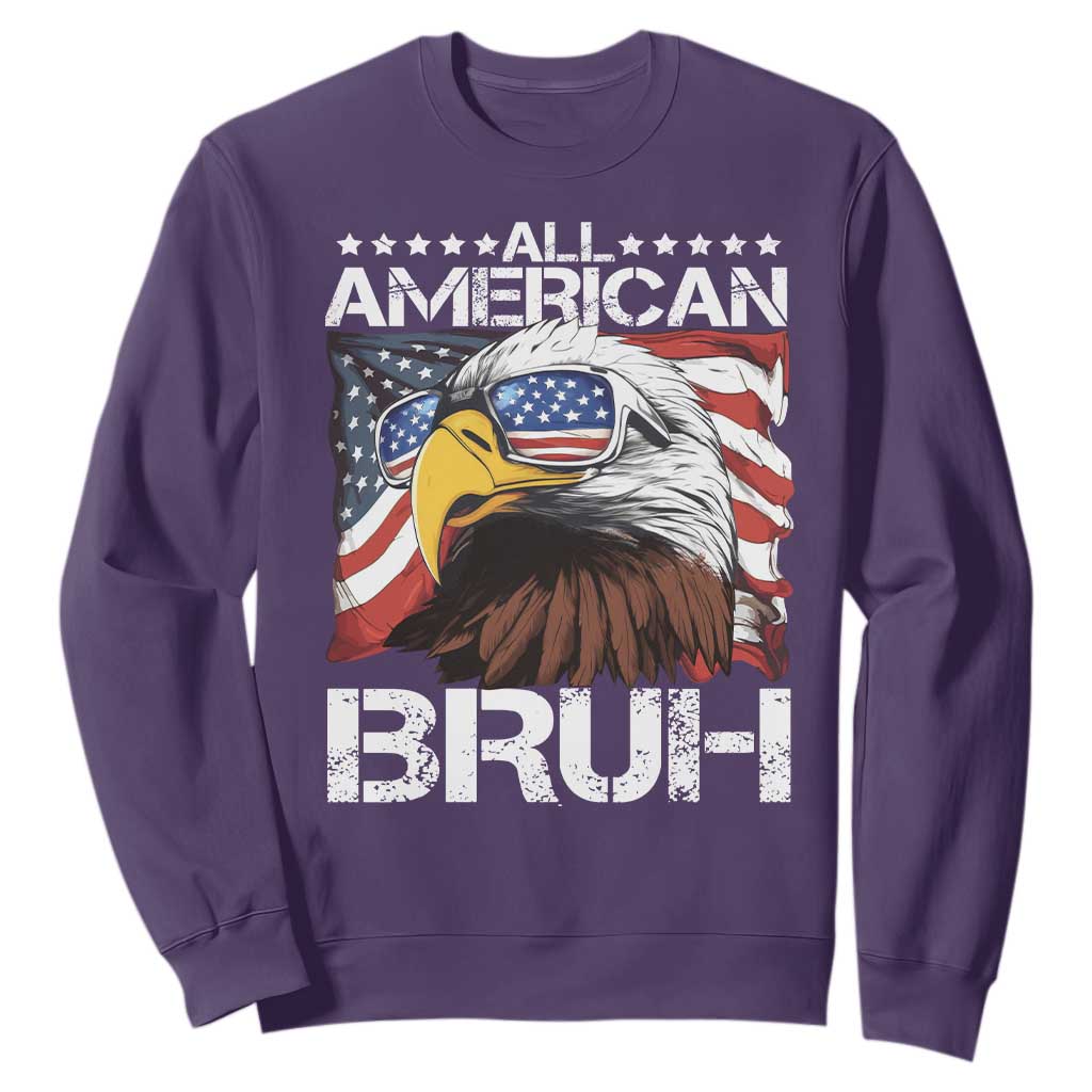 Funny All American Bruh Bald Eagle Sweatshirt American Flag 4th Of July Patriotic TS11 Purple Print Your Wear