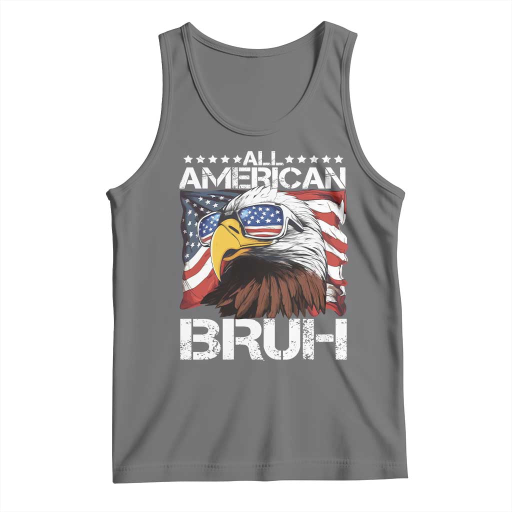 Funny All American Bruh Bald Eagle Tank Top American Flag 4th Of July Patriotic TS11 Black Heather Print Your Wear