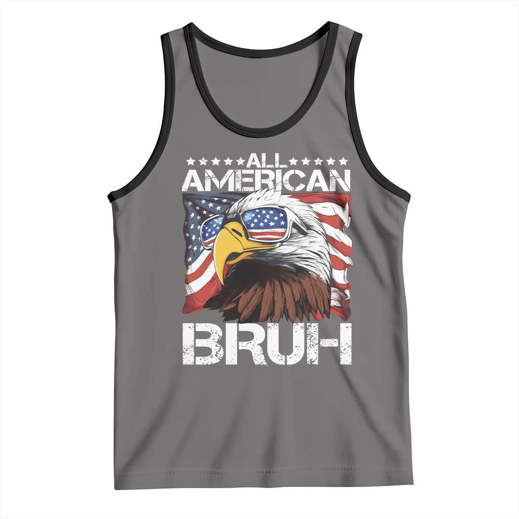 Funny All American Bruh Bald Eagle Tank Top American Flag 4th Of July Patriotic TS11 Deep Heather Black Print Your Wear