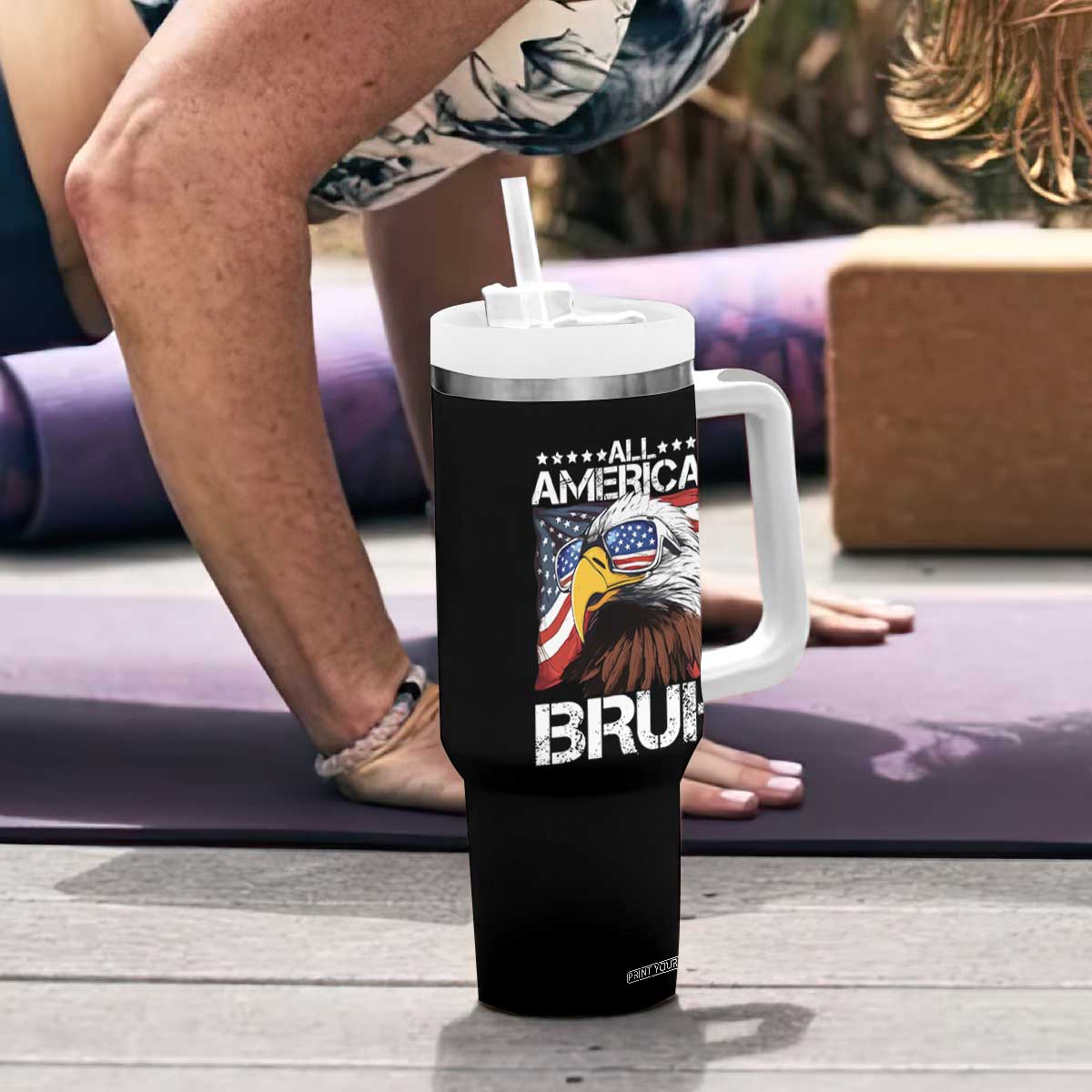 Funny All American Bruh Bald Eagle Tumbler With Handle American Flag 4th Of July Patriotic TS11 Print Your Wear