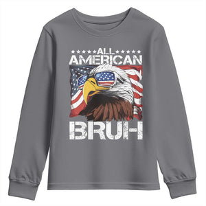 Funny All American Bruh Bald Eagle Youth Sweatshirt American Flag 4th Of July Patriotic TS11 Charcoal Print Your Wear