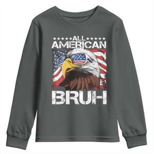 Funny All American Bruh Bald Eagle Youth Sweatshirt American Flag 4th Of July Patriotic TS11 Dark Heather Print Your Wear