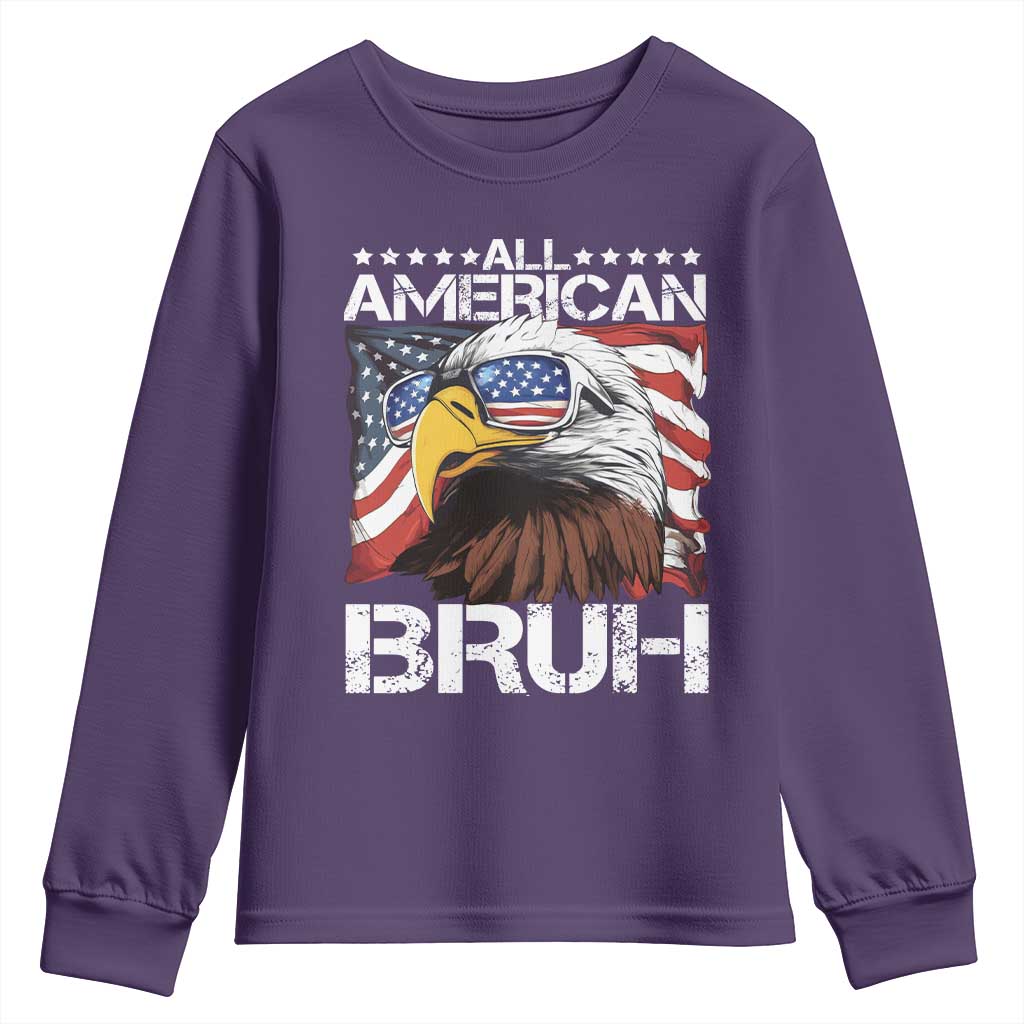 Funny All American Bruh Bald Eagle Youth Sweatshirt American Flag 4th Of July Patriotic TS11 Purple Print Your Wear