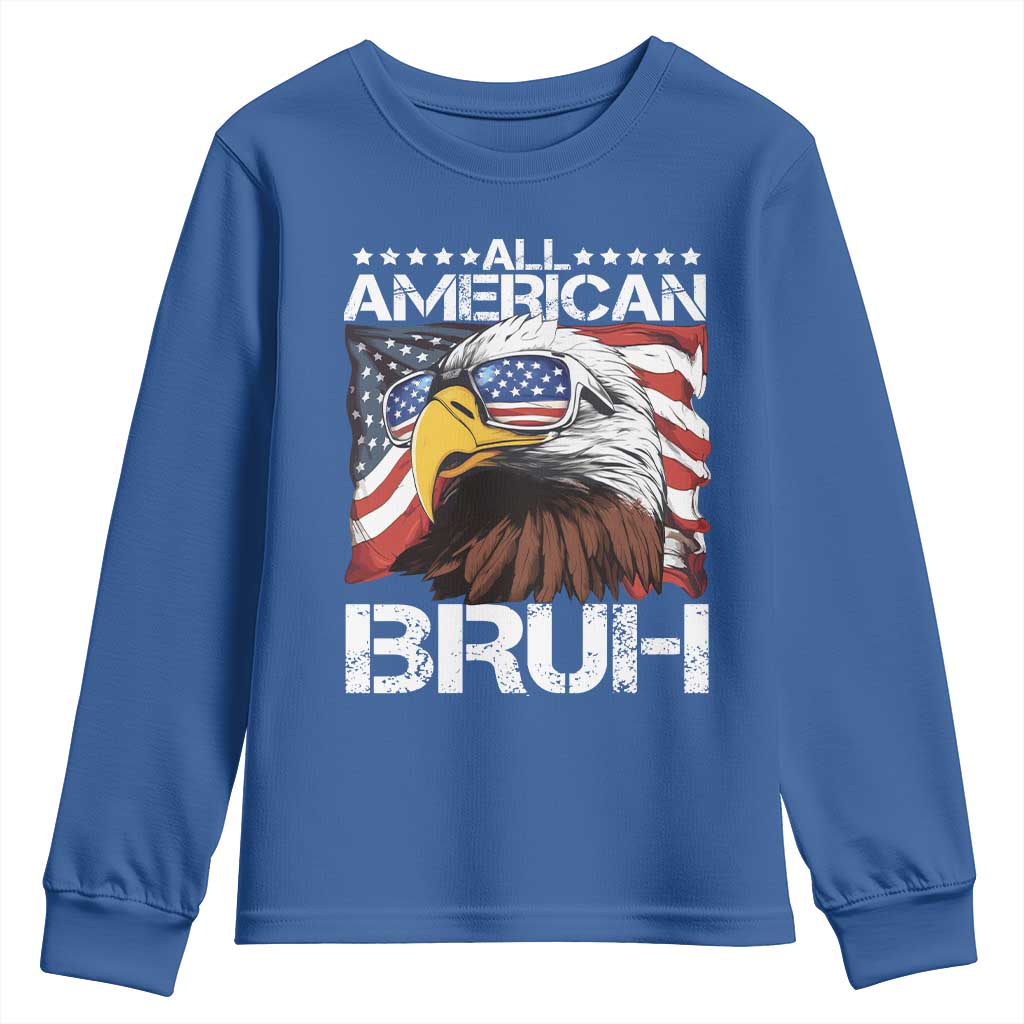 Funny All American Bruh Bald Eagle Youth Sweatshirt American Flag 4th Of July Patriotic TS11 Royal Blue Print Your Wear