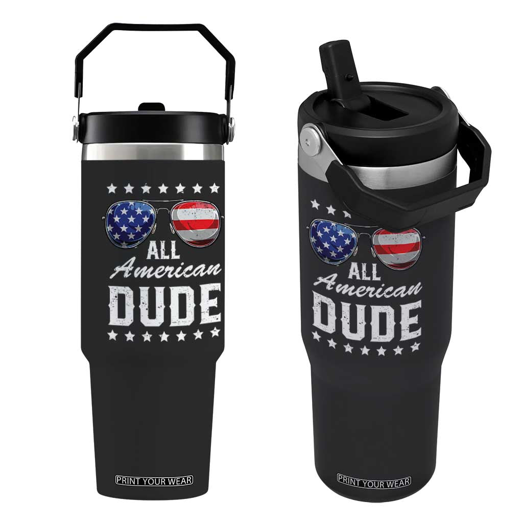 Funny All American Dude 4th Of July Flip Straw Tumbler Family Matching Sunglasses TS11 One Size: 30 oz Black Print Your Wear