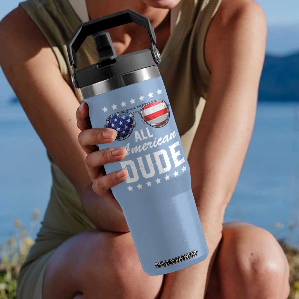 Funny All American Dude 4th Of July Flip Straw Tumbler Family Matching Sunglasses TS11 One Size: 30 oz Light Blue Print Your Wear