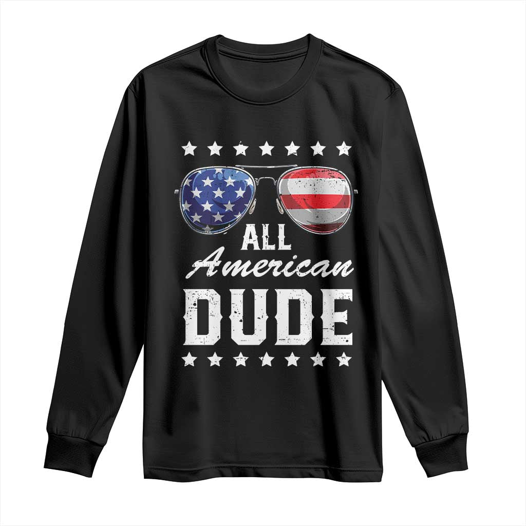 Funny All American Dude 4th Of July Long Sleeve Shirt Family Matching Sunglasses TS11 Black Print Your Wear