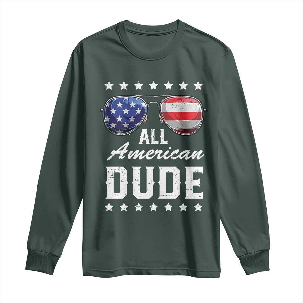Funny All American Dude 4th Of July Long Sleeve Shirt Family Matching Sunglasses TS11 Dark Forest Green Print Your Wear