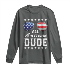 Funny All American Dude 4th Of July Long Sleeve Shirt Family Matching Sunglasses TS11 Dark Heather Print Your Wear