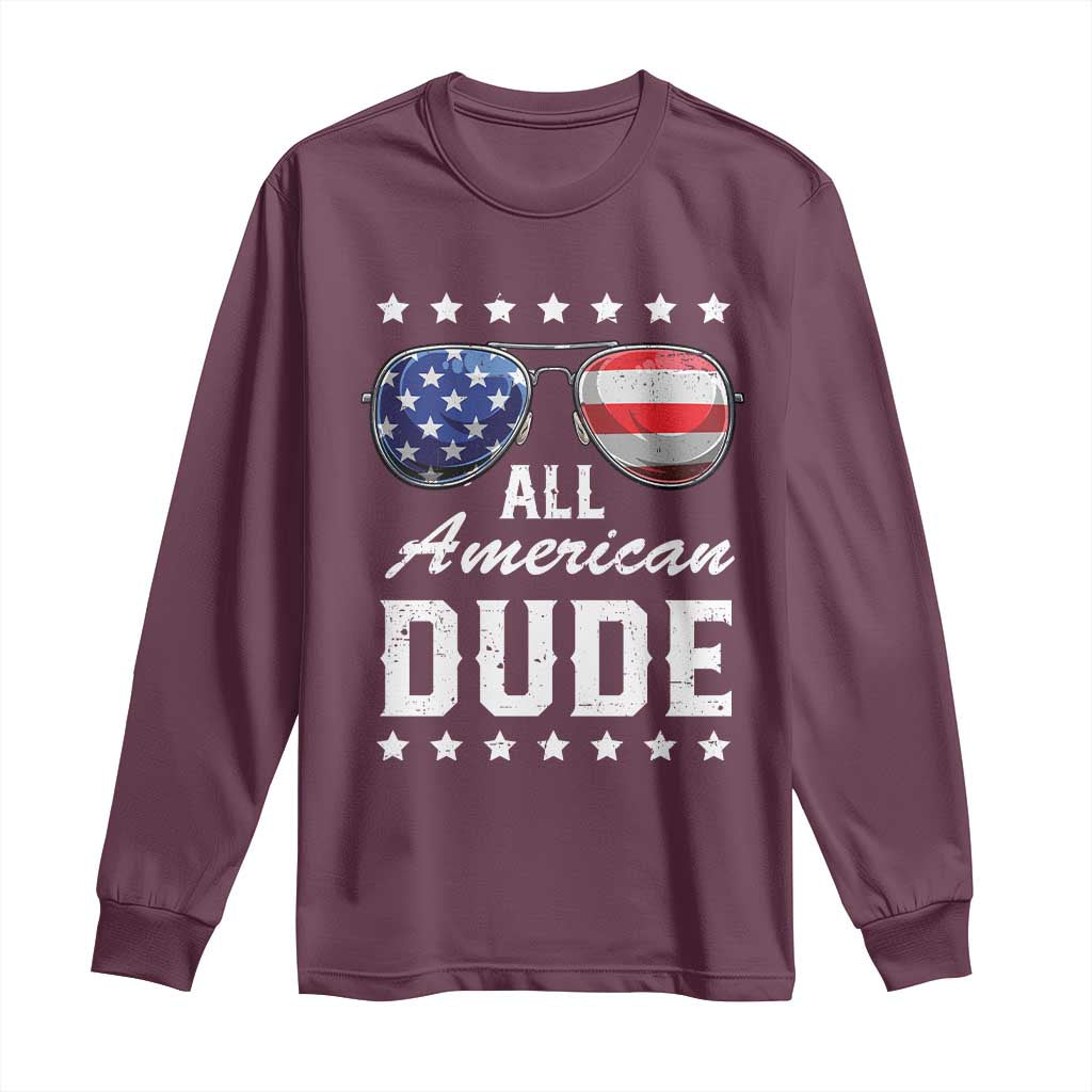 Funny All American Dude 4th Of July Long Sleeve Shirt Family Matching Sunglasses TS11 Maroon Print Your Wear