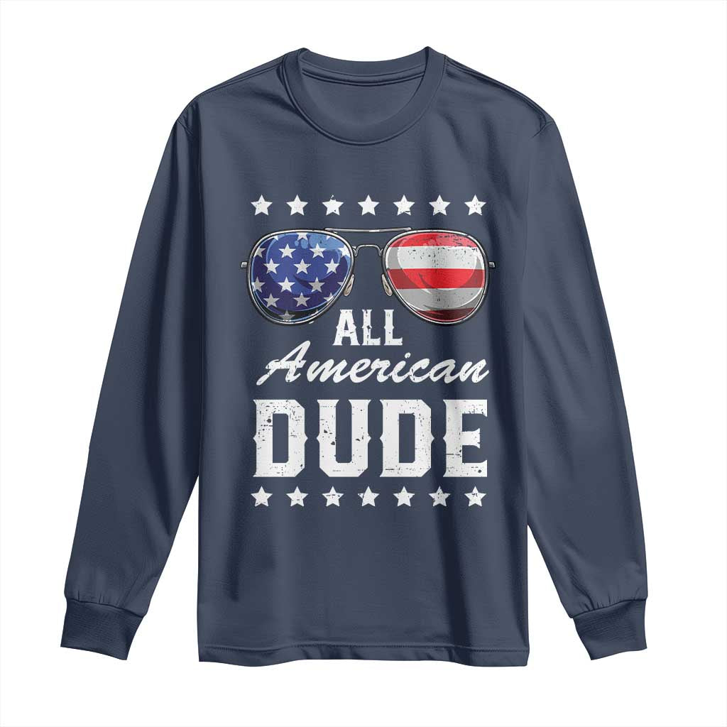 Funny All American Dude 4th Of July Long Sleeve Shirt Family Matching Sunglasses TS11 Navy Print Your Wear