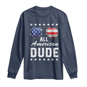 Funny All American Dude 4th Of July Long Sleeve Shirt Family Matching Sunglasses TS11 Navy Print Your Wear