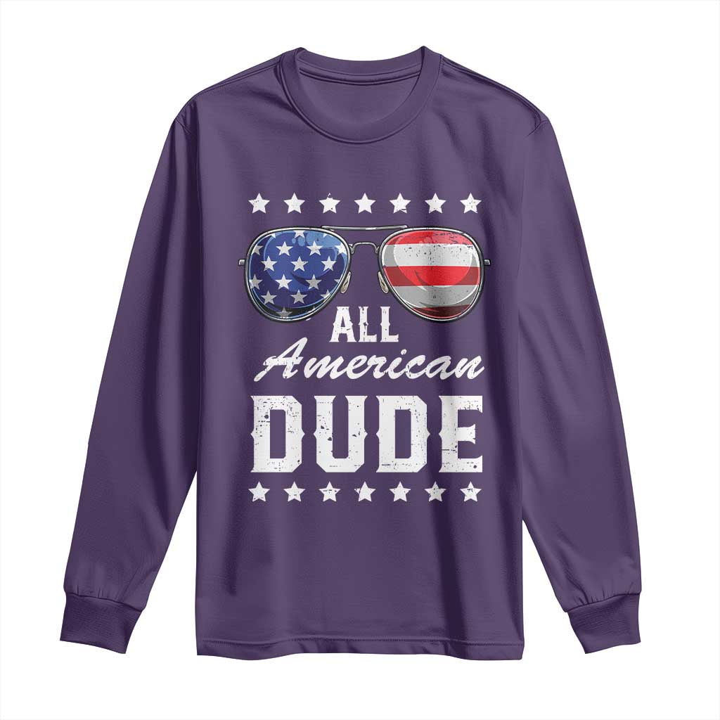 Funny All American Dude 4th Of July Long Sleeve Shirt Family Matching Sunglasses TS11 Purple Print Your Wear