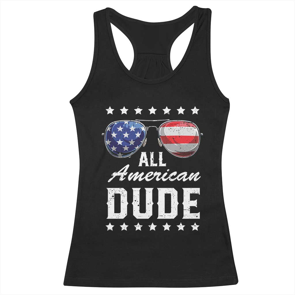 Funny All American Dude 4th Of July Racerback Tank Top Family Matching Sunglasses TS11 Black Print Your Wear