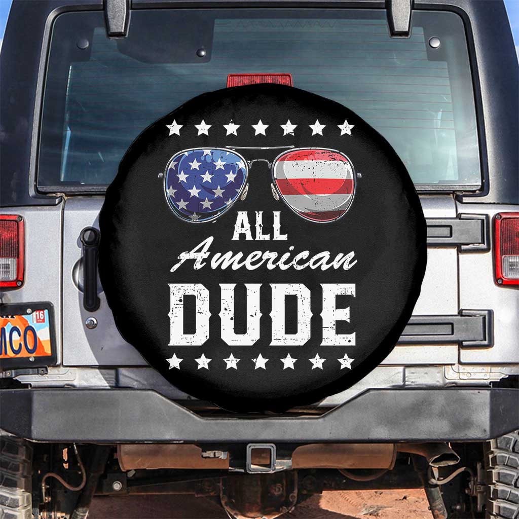 Funny All American Dude 4th Of July Spare Tire Cover Family Matching Sunglasses TS11 No hole Black Print Your Wear