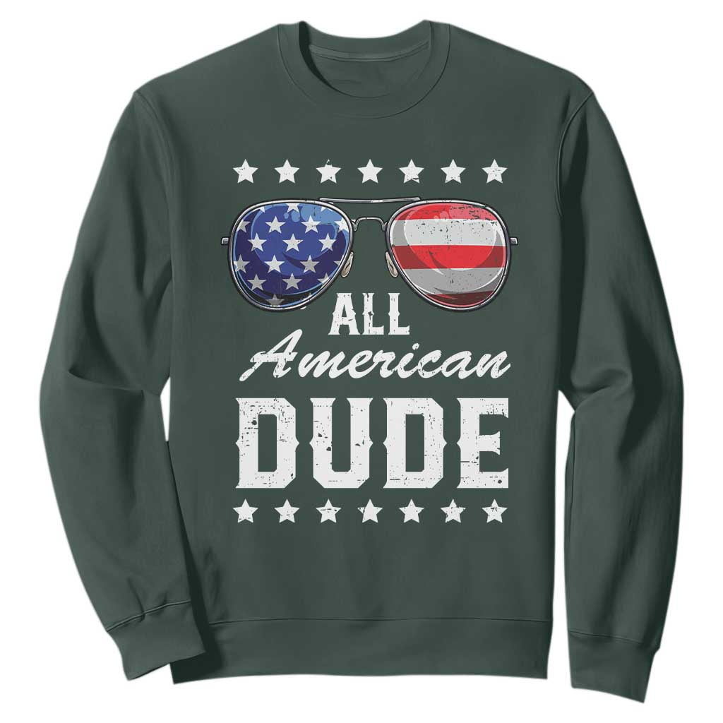 Funny All American Dude 4th Of July Sweatshirt Family Matching Sunglasses TS11 Dark Forest Green Print Your Wear