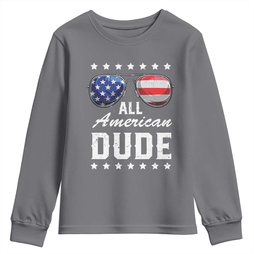 Funny All American Dude 4th Of July Youth Sweatshirt Family Matching Sunglasses TS11 Charcoal Print Your Wear
