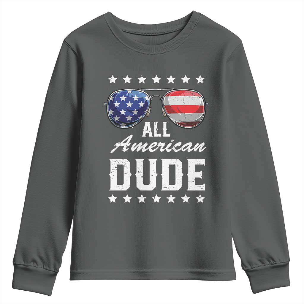 Funny All American Dude 4th Of July Youth Sweatshirt Family Matching Sunglasses TS11 Dark Heather Print Your Wear