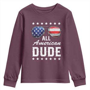 Funny All American Dude 4th Of July Youth Sweatshirt Family Matching Sunglasses TS11 Maroon Print Your Wear