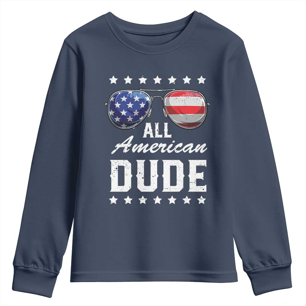 Funny All American Dude 4th Of July Youth Sweatshirt Family Matching Sunglasses TS11 Navy Print Your Wear