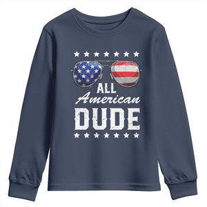 Funny All American Dude 4th Of July Youth Sweatshirt Family Matching Sunglasses TS11 Navy Print Your Wear