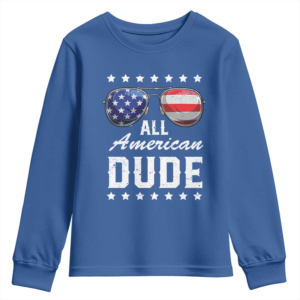 Funny All American Dude 4th Of July Youth Sweatshirt Family Matching Sunglasses TS11 Royal Blue Print Your Wear