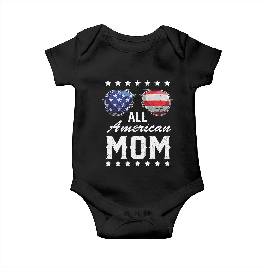 Funny All American Mom 4th Of July Baby Onesie Family Matching Sunglasses TS11 Black Print Your Wear