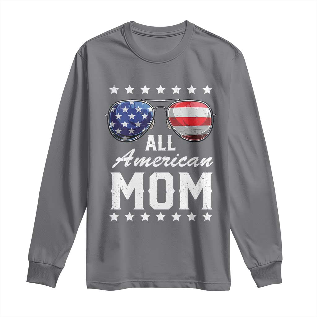 Funny All American Mom 4th Of July Long Sleeve Shirt Family Matching Sunglasses TS11 Charcoal Print Your Wear