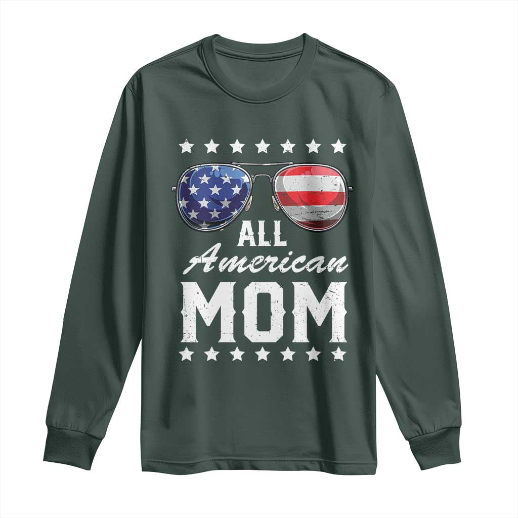 Funny All American Mom 4th Of July Long Sleeve Shirt Family Matching Sunglasses TS11 Dark Forest Green Print Your Wear
