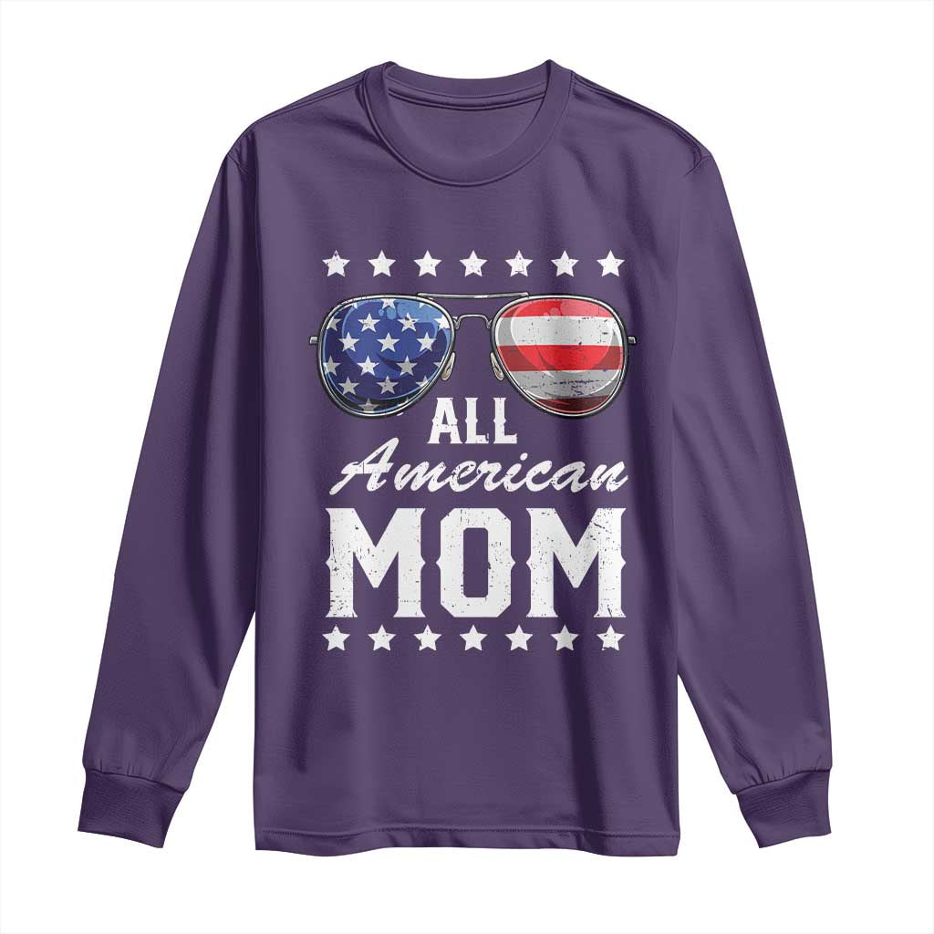 Funny All American Mom 4th Of July Long Sleeve Shirt Family Matching Sunglasses TS11 Purple Print Your Wear