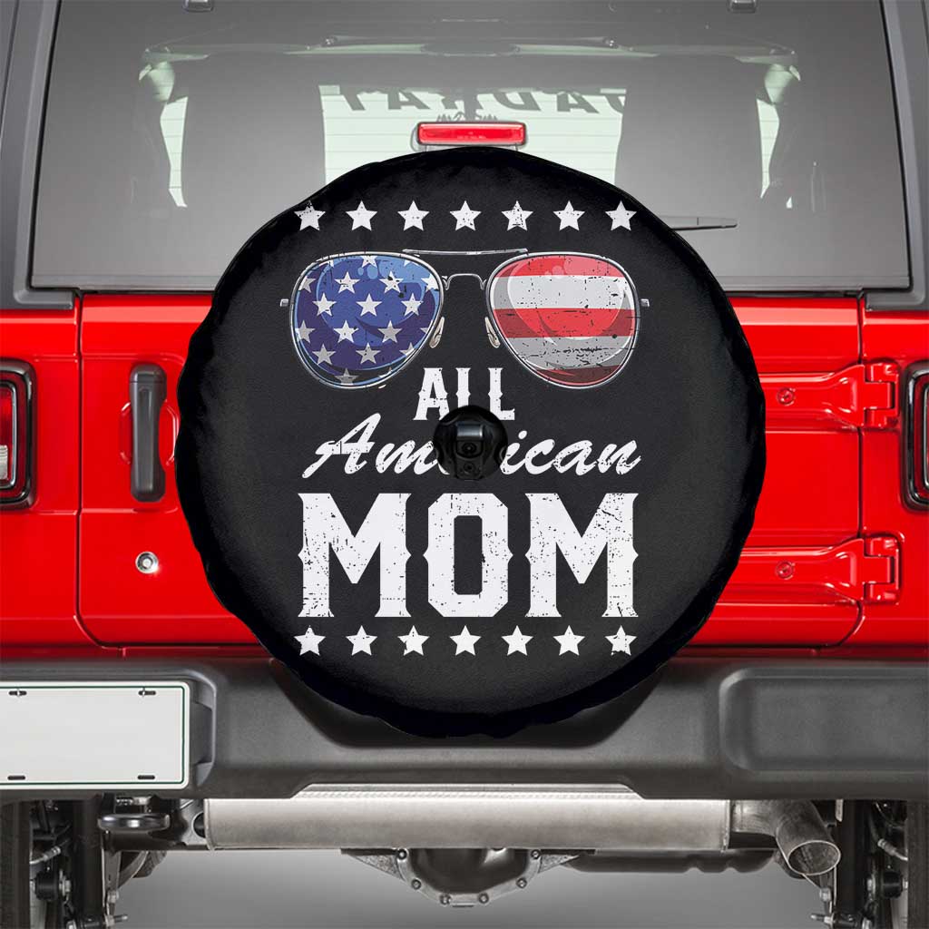 Funny All American Mom 4th Of July Spare Tire Cover Family Matching Sunglasses TS11 Black Print Your Wear