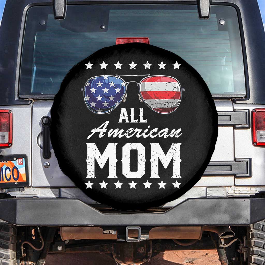 Funny All American Mom 4th Of July Spare Tire Cover Family Matching Sunglasses TS11 No hole Black Print Your Wear