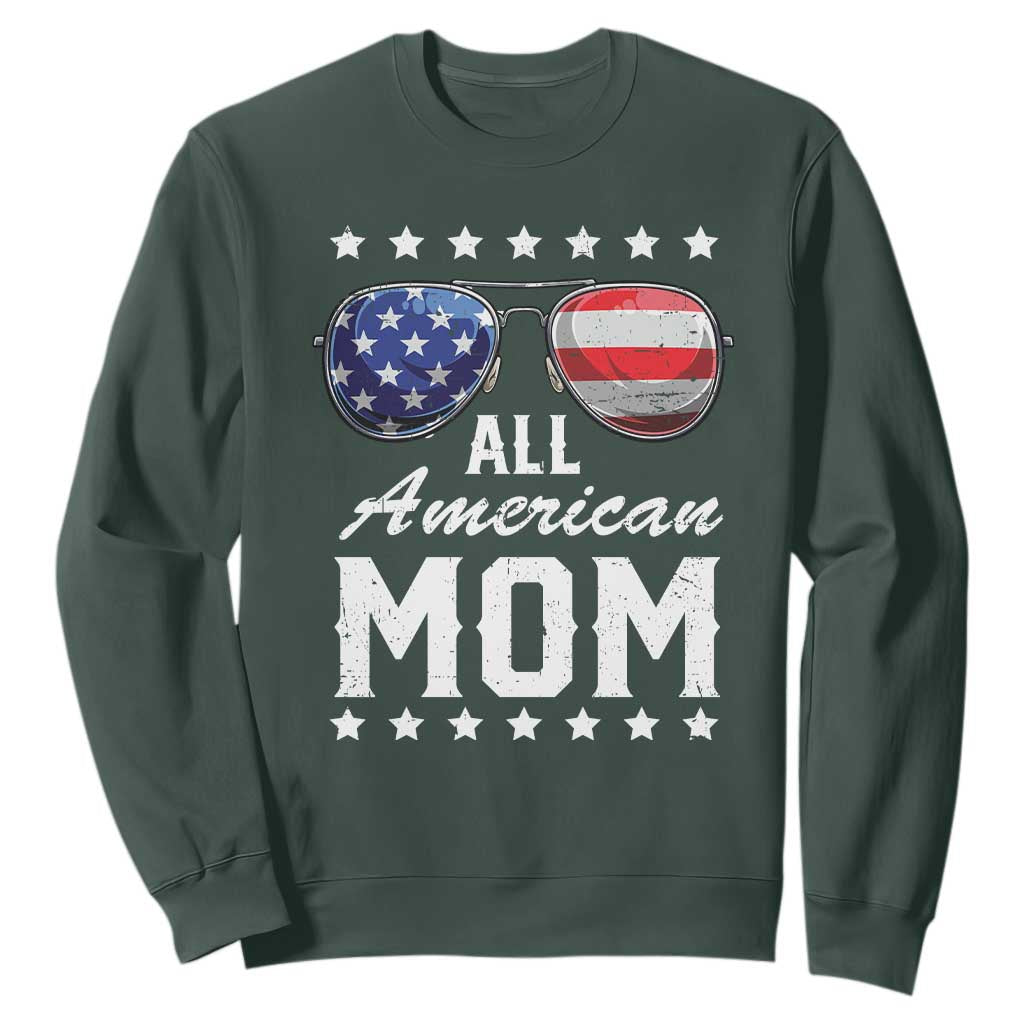 Funny All American Mom 4th Of July Sweatshirt Family Matching Sunglasses TS11 Dark Forest Green Print Your Wear