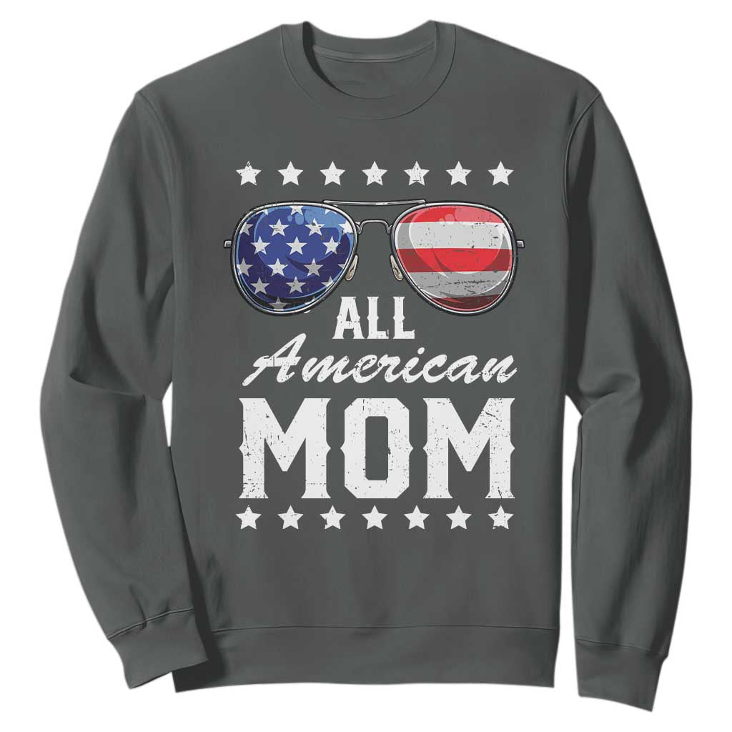 Funny All American Mom 4th Of July Sweatshirt Family Matching Sunglasses TS11 Dark Heather Print Your Wear