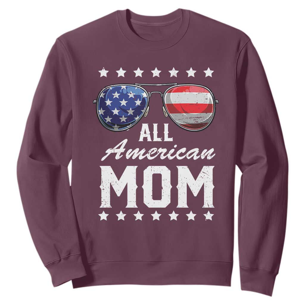 Funny All American Mom 4th Of July Sweatshirt Family Matching Sunglasses TS11 Maroon Print Your Wear