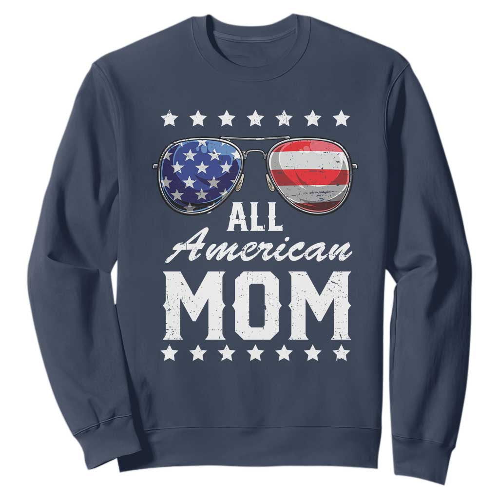 Funny All American Mom 4th Of July Sweatshirt Family Matching Sunglasses TS11 Navy Print Your Wear