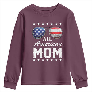 Funny All American Mom 4th Of July Youth Sweatshirt Family Matching Sunglasses TS11 Maroon Print Your Wear
