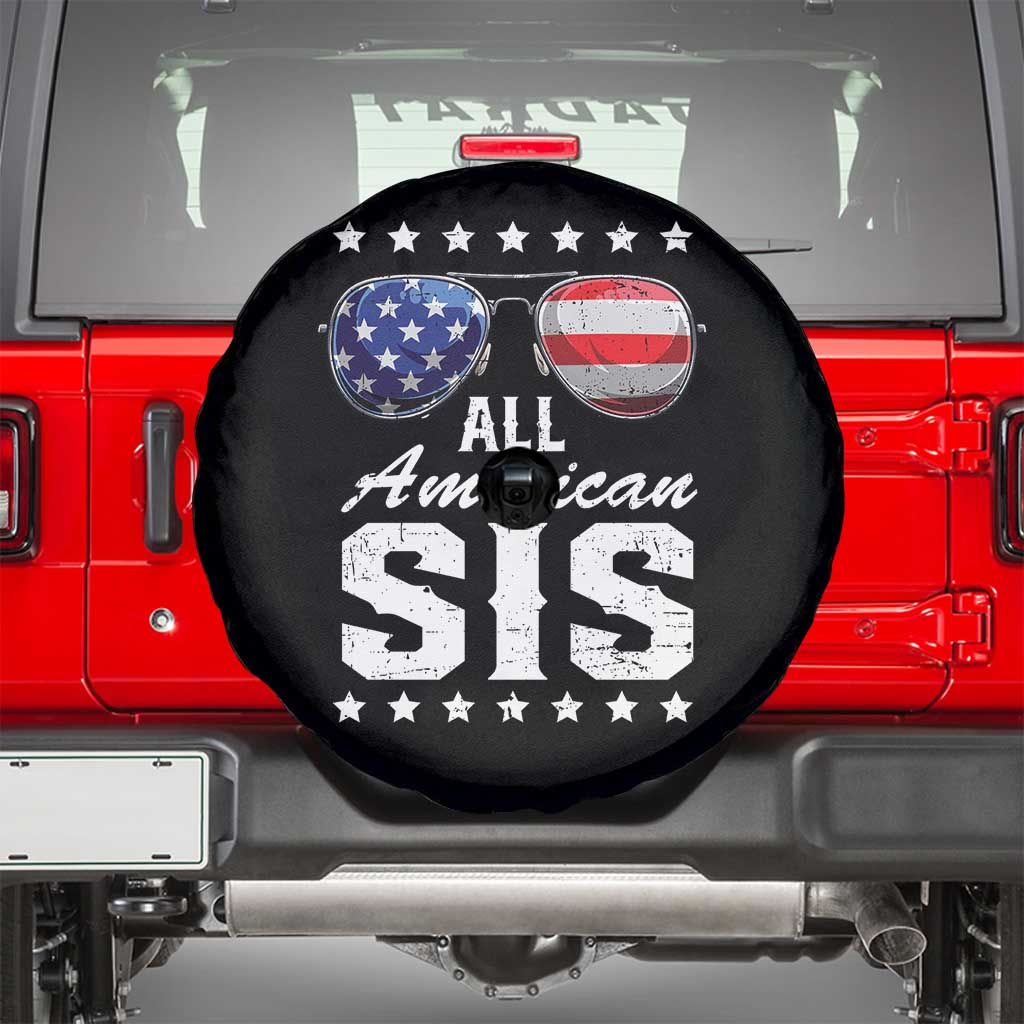 Funny All American Sis 4th Of July Spare Tire Cover Family Matching Sunglasses TS11 Black Print Your Wear