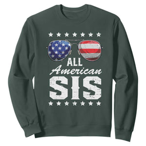 Funny All American Sis 4th Of July Sweatshirt Family Matching Sunglasses TS11 Dark Forest Green Print Your Wear