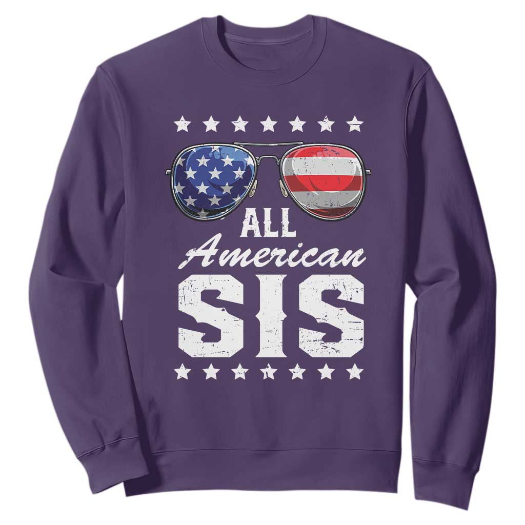 Funny All American Sis 4th Of July Sweatshirt Family Matching Sunglasses TS11 Purple Print Your Wear