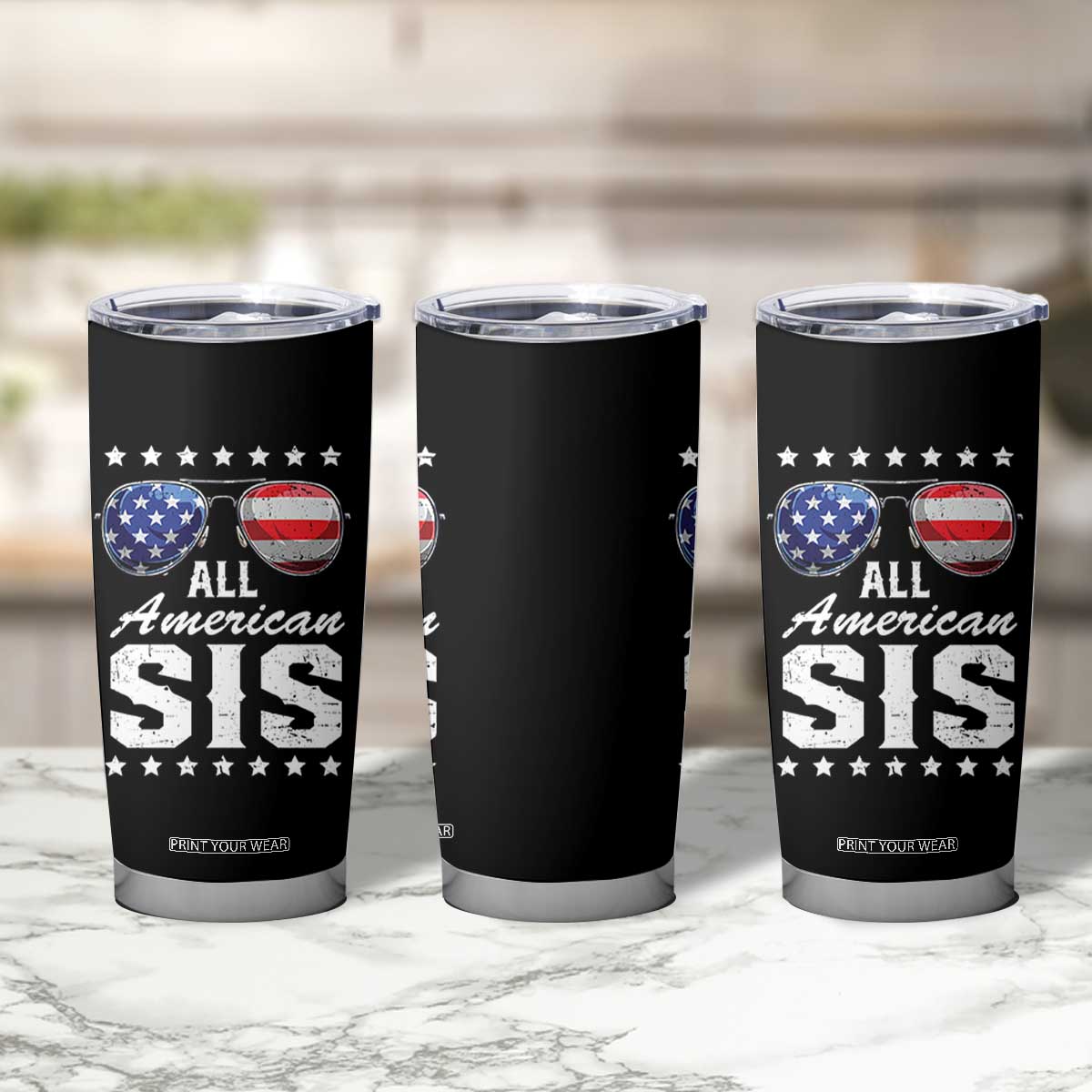 Funny All American Sis 4th Of July Tumbler Cup Family Matching Sunglasses TS11 Print Your Wear